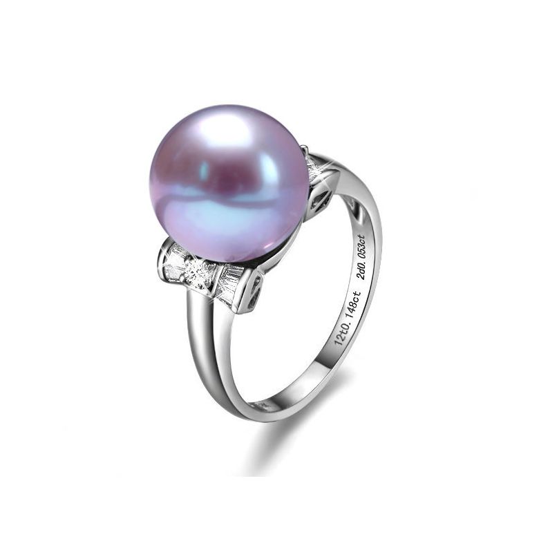 Anello Nodo Farfalla - Oro Bianco, Perla d'Acqua Dolce Bianca - 9