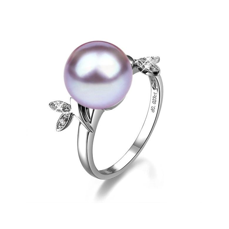 Anello Feuilles Étincelantes - Oro Bianco 18kt, Diamanti e Perla d'Acqua Dolce - 1