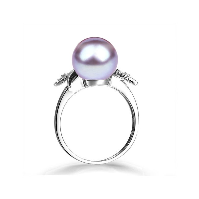 Anello Feuilles Étincelantes - Oro Bianco 18kt, Diamanti e Perla d'Acqua Dolce - 3