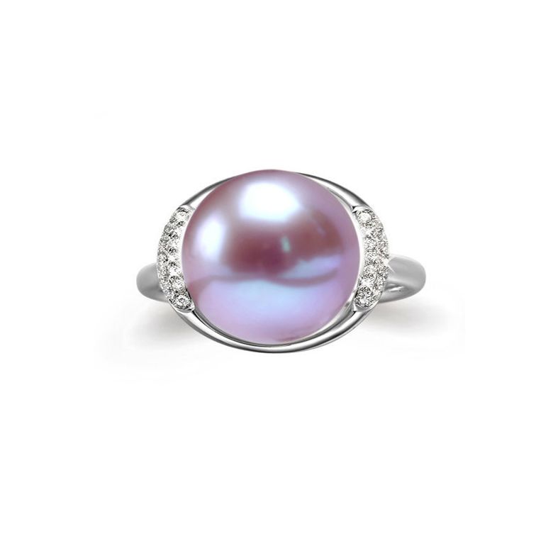 Anello Circulaire - Oro Bianco, Perla d'Acqua Dolce Lavanda - 2