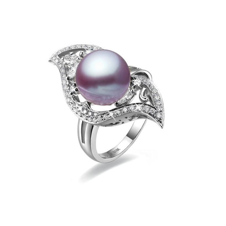Anello Végétale - Oro Bianco, Perla d'Acqua Dolce Bianca - 6