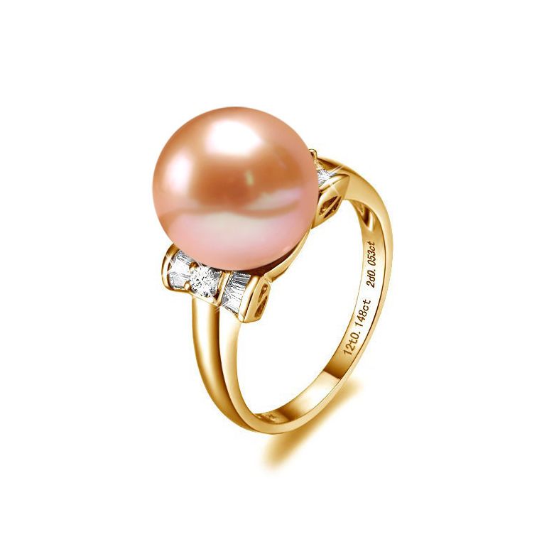 Anello Nodo Farfalla - Oro Giallo, Perla d'Acqua Dolce Rosa - 1