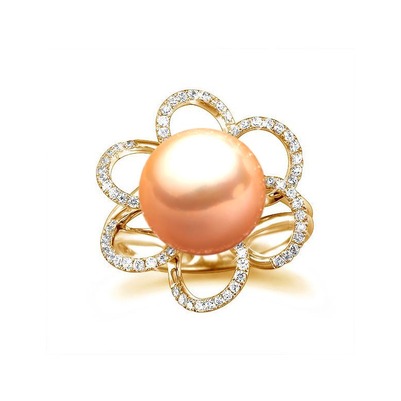 Anello Fleur Perlée - Oro Giallo, Perla d'Acqua Dolce Rosa - 3