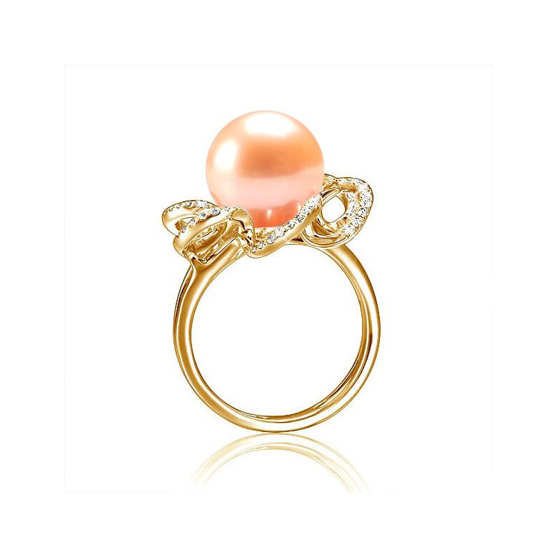 Anello Fleur Perlée - Oro Giallo, Perla d'Acqua Dolce Rosa - 2