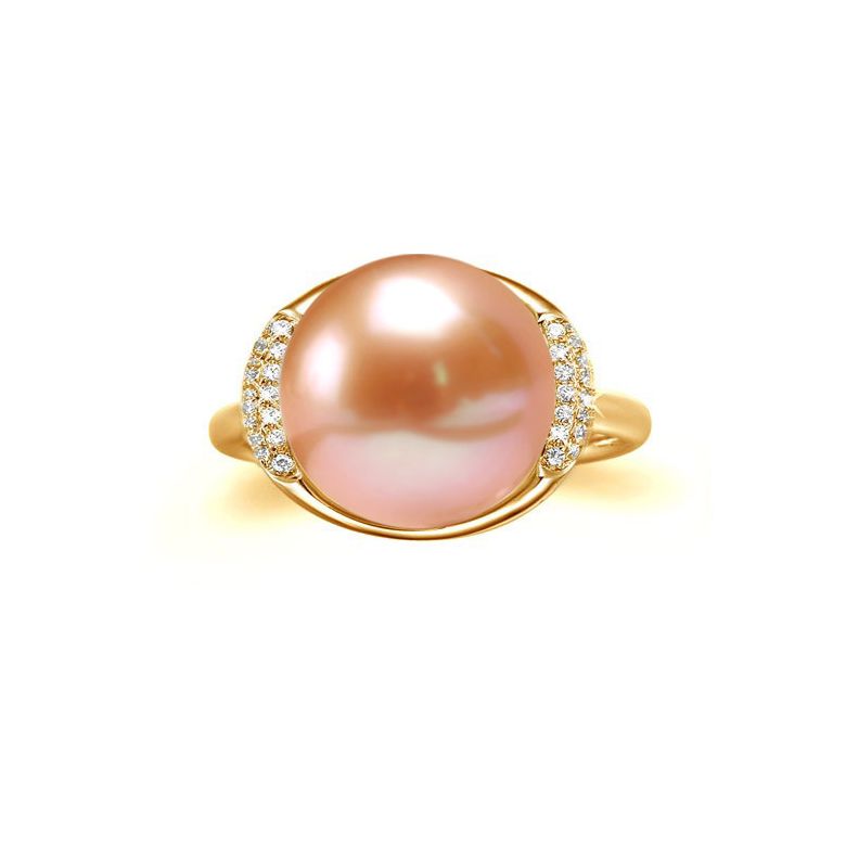 Anello Circulaire - Oro Giallo, Perla d'Acqua Dolce Rosa - 3