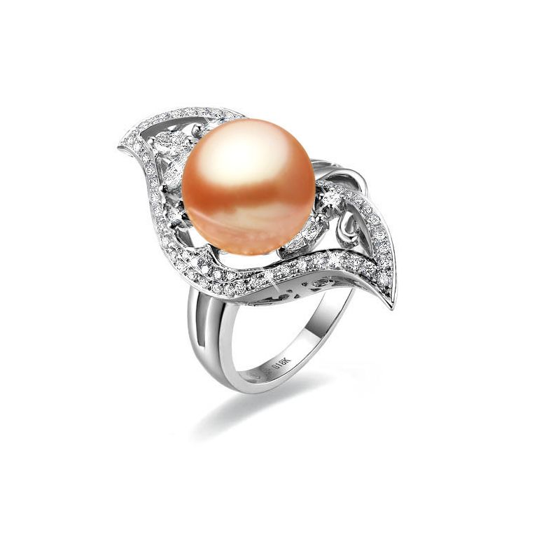 Anello Végétale - Oro Bianco, Perla d'Acqua Dolce Rosa - 1