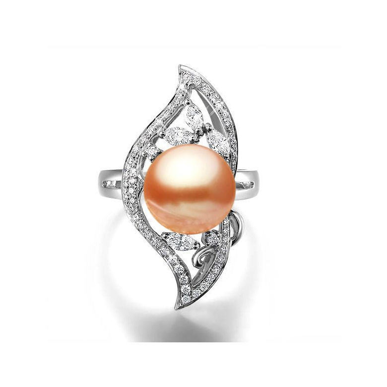 Anello Végétale - Oro Bianco, Perla d'Acqua Dolce Bianca - 5