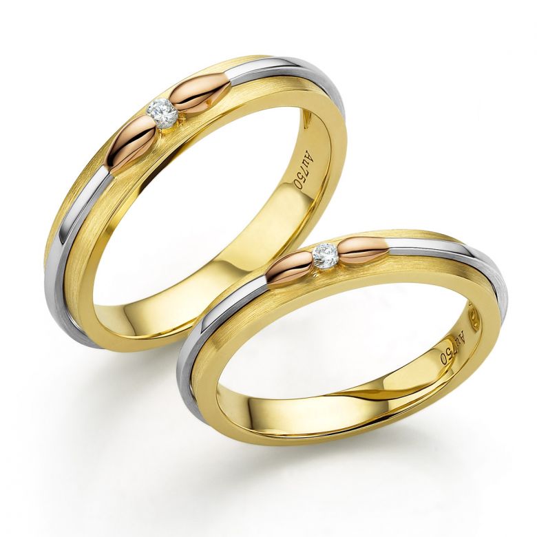 Fede in oro giallo, bianco e rosa per Donna. Collezione dei fiammiferi diamanteati | Larissa - 2