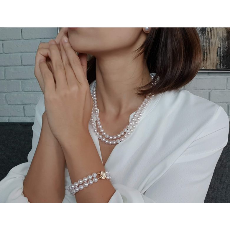 Braccialetto A Due Fili Rio - Perle Bianche Akoya Giapponesi 7/7.5mm, AAA - 2