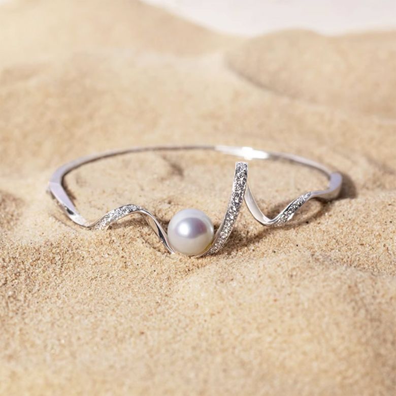 Braccialetto Ondine - Perla Akoya, Oro Bianco, Diamanti - 1