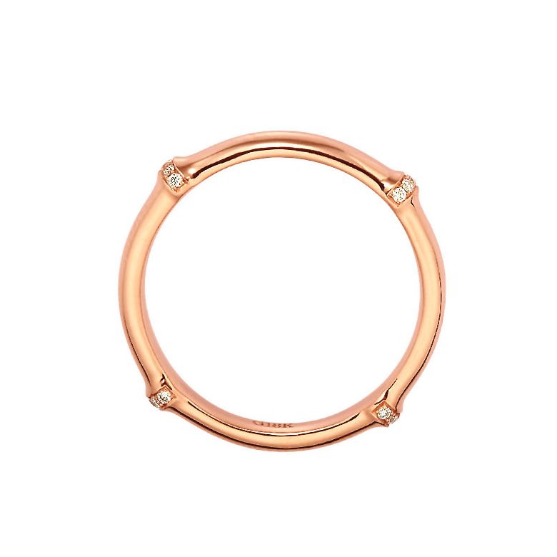 Anello bambù oro rosa 18ct - Anello lusso e diamanti - 4