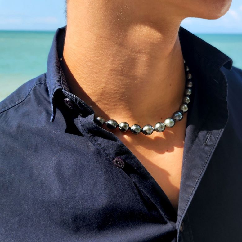 Collana Horizon Nero con Perla di Tahiti barocca da uomo - 2