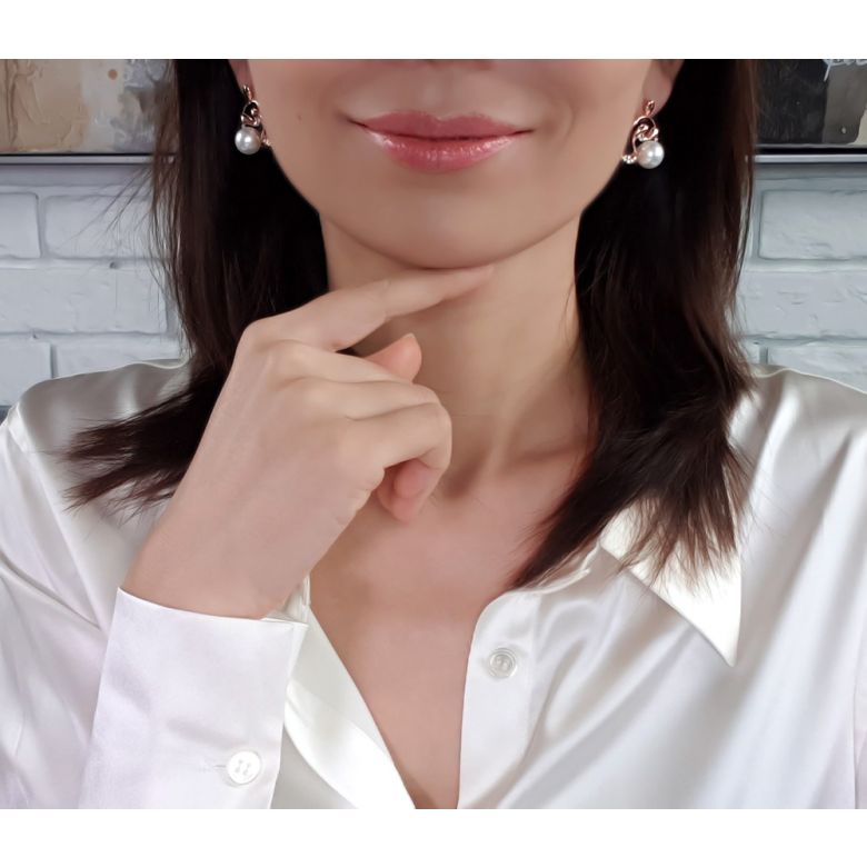 Orecchini Pêcher - Perle d'Australia Bianche e Oro Rosa - 3