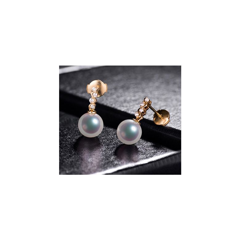 Orecchini Pendenti Miya - Perle Akoya Bianche - Oro Giallo - 3