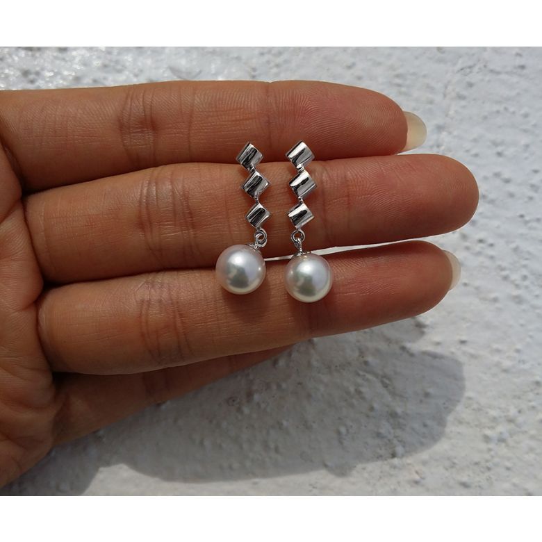 Orecchini Pendenti Erika - Perle Akoya Bianche 7/7.5mm GEMMA - Farfalla Oro Bianco - 5