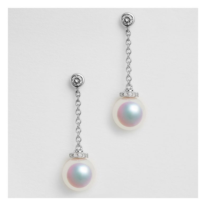 Orecchini Pendenti Daisaku - Perle Akoya Bianche 7/7.5mm AAA - Farfalla Oro Bianco - 4