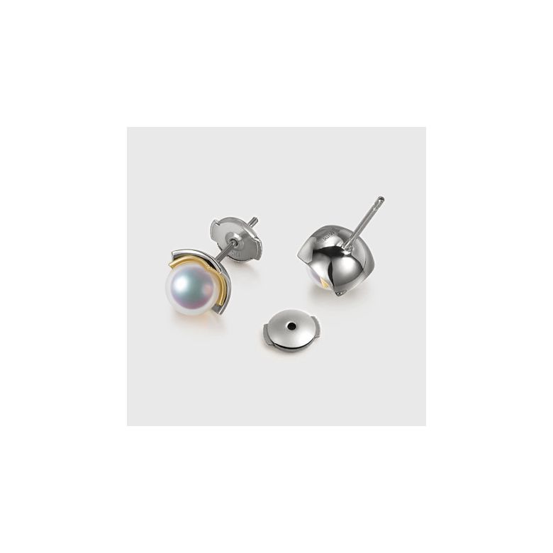 Orecchini A Lobo Lotus du Japon - Oro Bianco & Giallo, Perle Akoya - 4