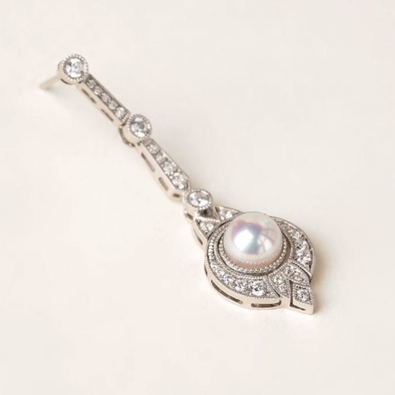 Orecchini Art Déco en Oro bianco 18 carati e perle Akoya - Géométria Préciosa - 2