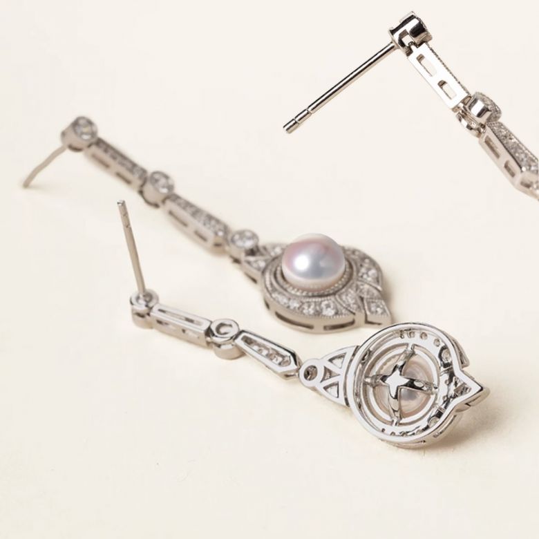 Orecchini Art Déco en Oro bianco 18 carati e perle Akoya - Géométria Préciosa - 6