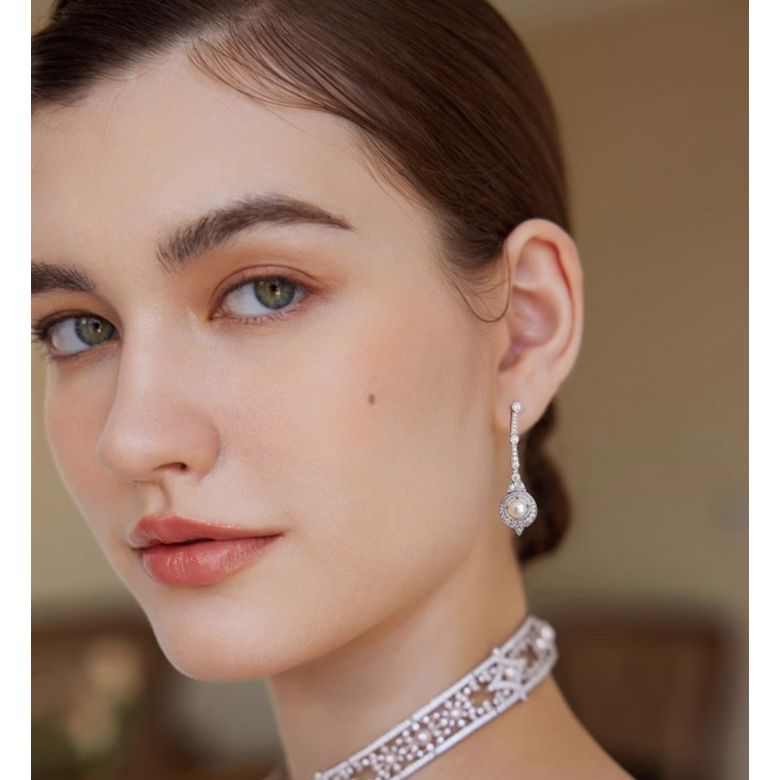 Orecchini Art Déco en Oro bianco 18 carati e perle Akoya - Géométria Préciosa - 1