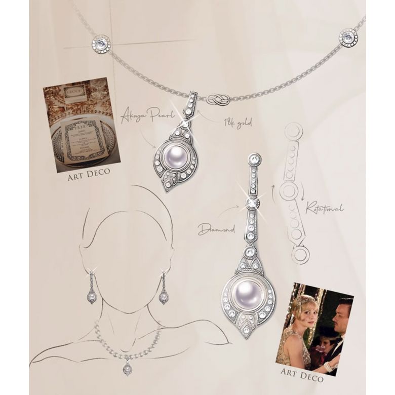 Orecchini Art Déco en Oro bianco 18 carati e perle Akoya - Géométria Préciosa - 8