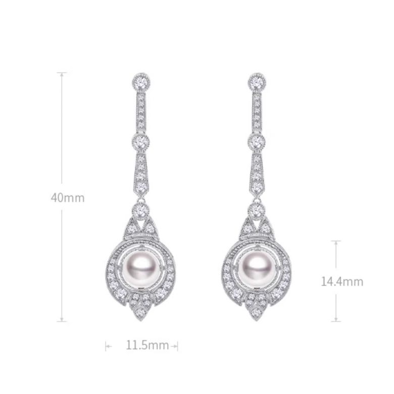 Orecchini Art Déco en Oro bianco 18 carati e perle Akoya - Géométria Préciosa - 7