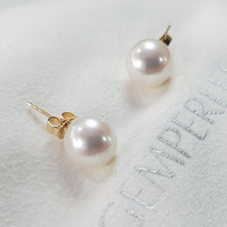 Orecchini Vesta - Perle d'Acqua Dolce Bianche 9/9.5mm AAA - A Lobo Oro Giallo - 4