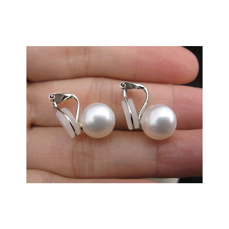 Orecchini Aradia - Clip Oro Bianco & Perle d'Acqua Dolce Bianche - 4