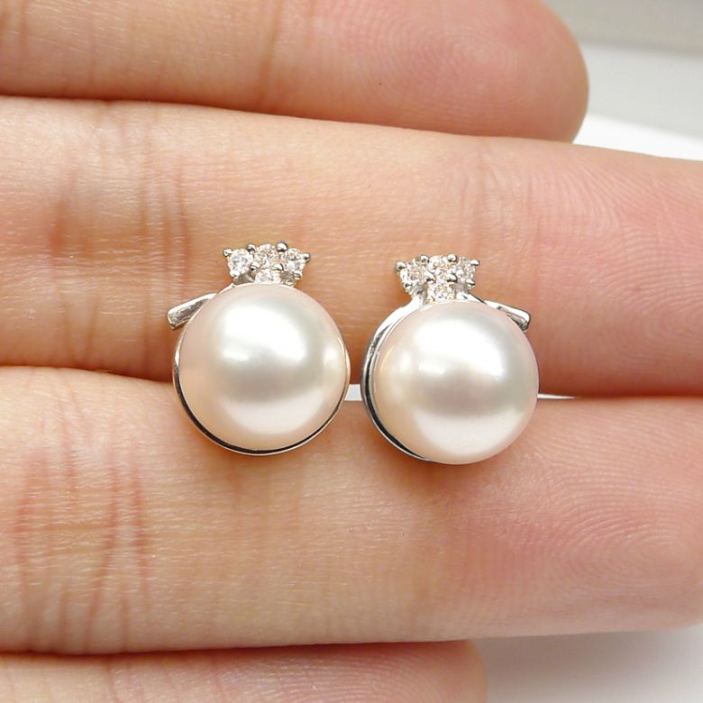 Orecchini A Lobo Demoiselle - Perle d'Acqua Dolce Bianche, Oro Bianco - 2