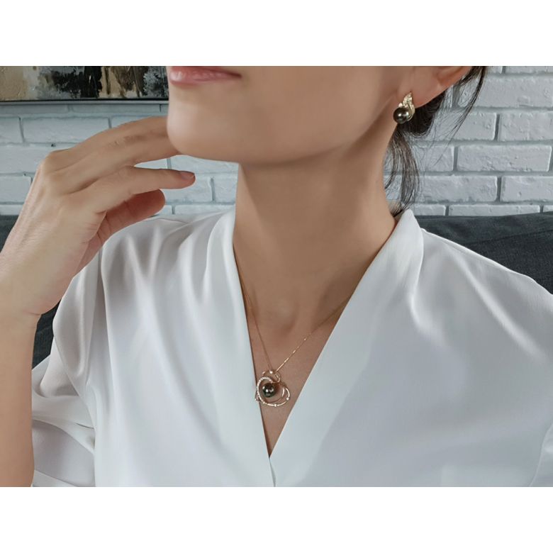 Orecchini a Lobo Tahitienne - Perle di Tahiti Nere, Oro Giallo - 3