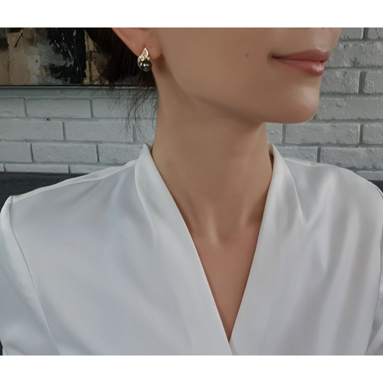 Orecchini a Lobo Tahitienne - Perle di Tahiti Nere, Oro Giallo - 5