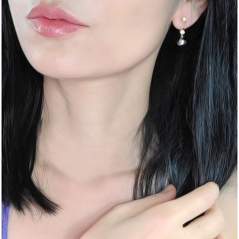 Orecchini Pendenti Zante - Perle di Tahiti Nere, Oro Giallo - 2