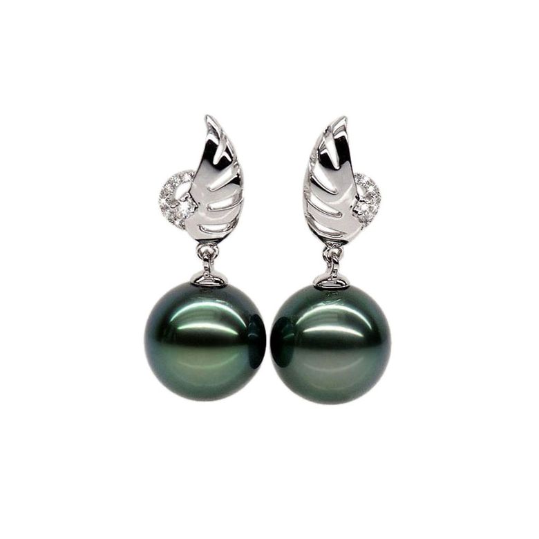 Orecchini Pendenti Dudley - Perle di Tahiti Nere, Oro Bianco - 1