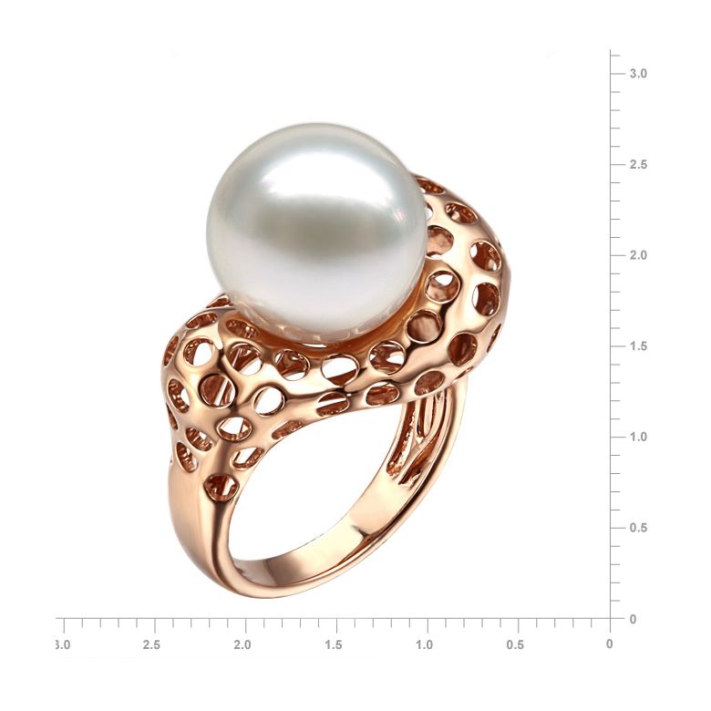 Anello Corallo - Perla dei Mari del Sud Bianca e Oro Rosa - 4