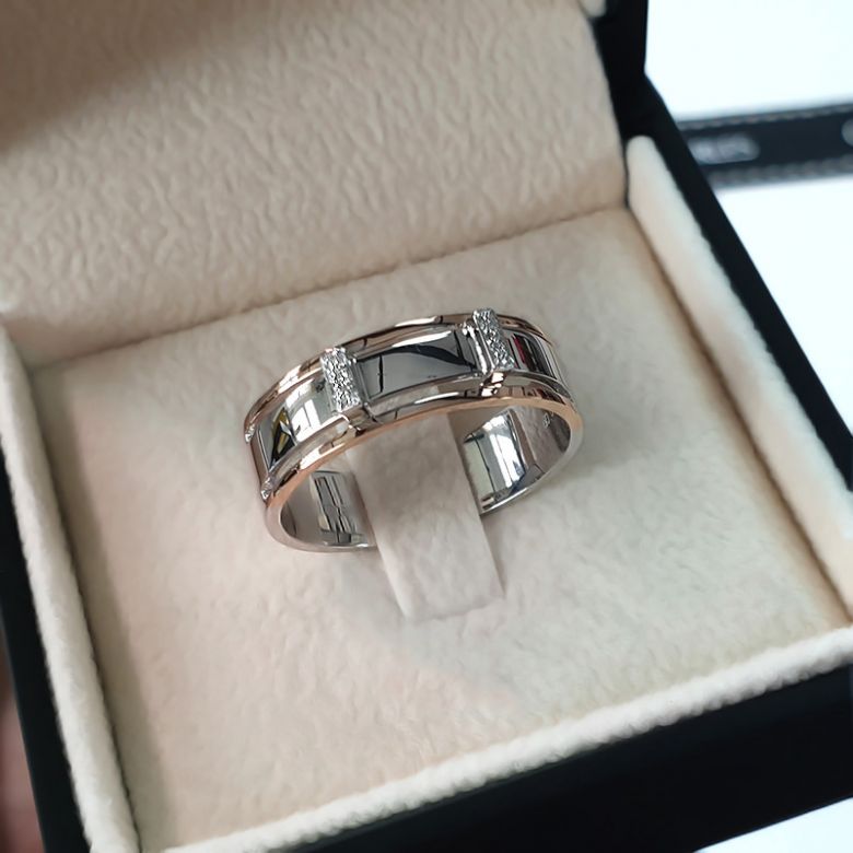 Anello da Uomo Macbeth - Oro Bianco/Rosa e Diamanti - 3