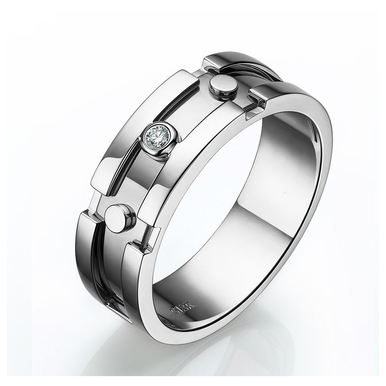 Anello Uomo - Oro bianco 7.50gr - Diamanti 0.025ct - 1