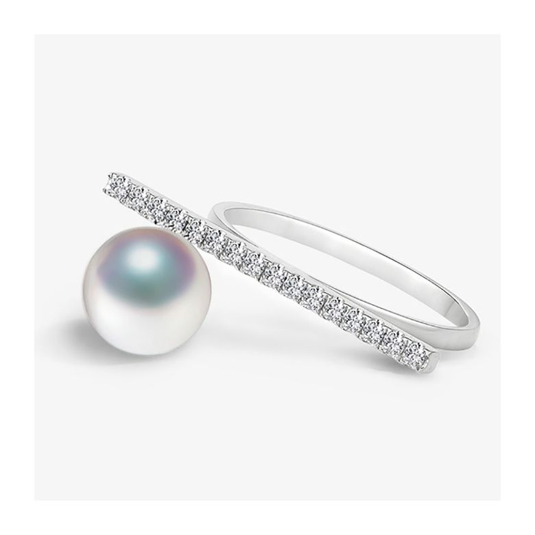 Anello Réflexion - Oro Bianco, Diamanti & Perla Akoya - 3