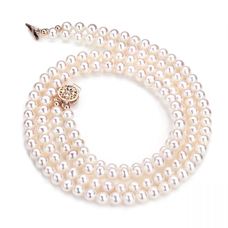 Collana A Due Fili Paloma - Perle d'Acqua Dolce Bianche - 5/5.5mm, AA+ - 1