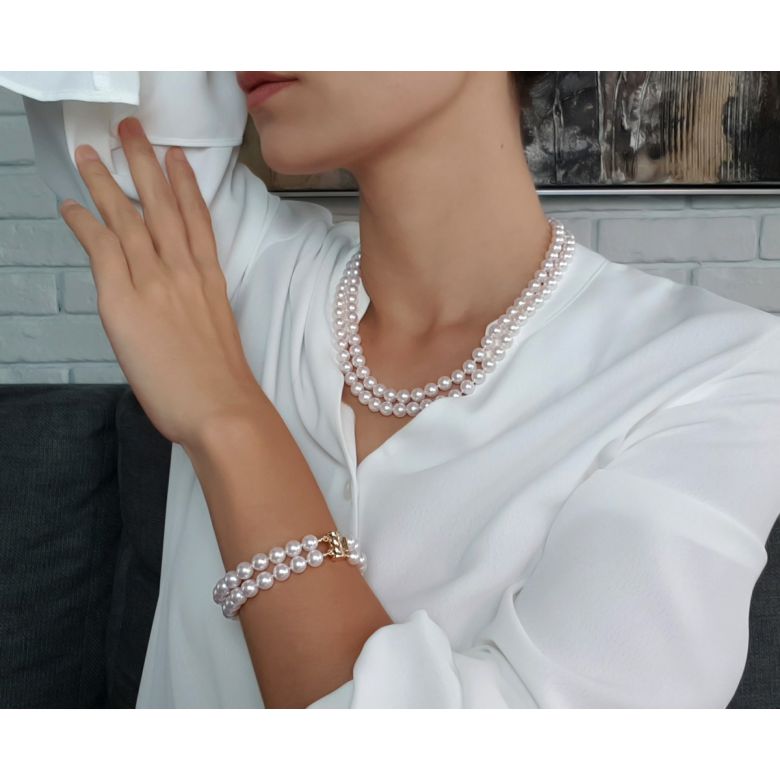 Braccialetto A Due Fili Rio - Perle Bianche Akoya Giapponesi 7/7.5mm, AAA - 4