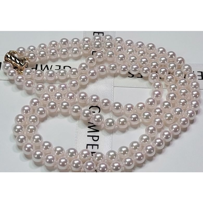 Collana Tamakatsu - Due Fili di Perle Akoya Bianche - 6/6.5mm, AAA - 2