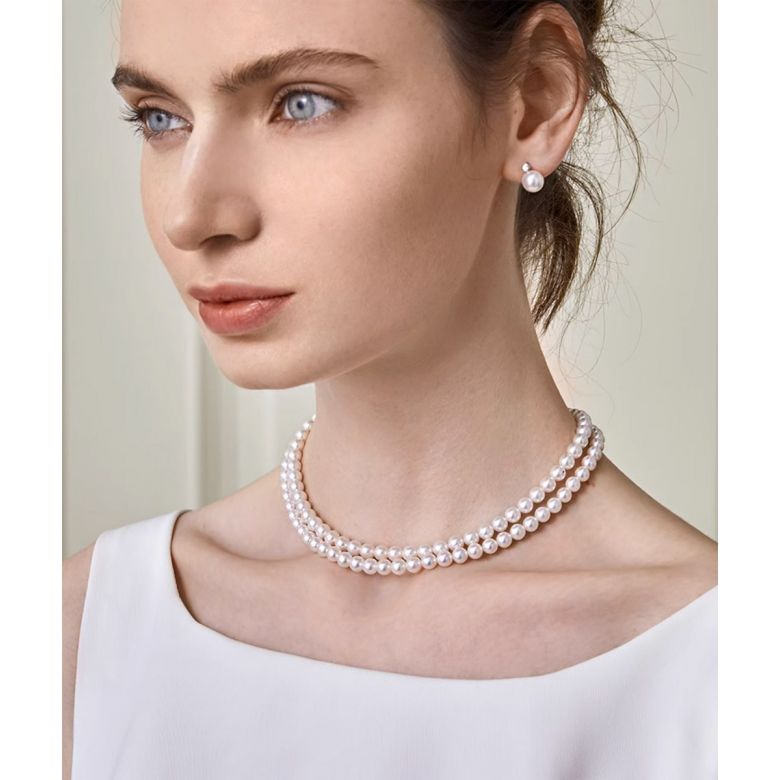 Collana Mutzu - Due Fili di Perle Akoya Bianche - 5.5/6mm, AAA - 2