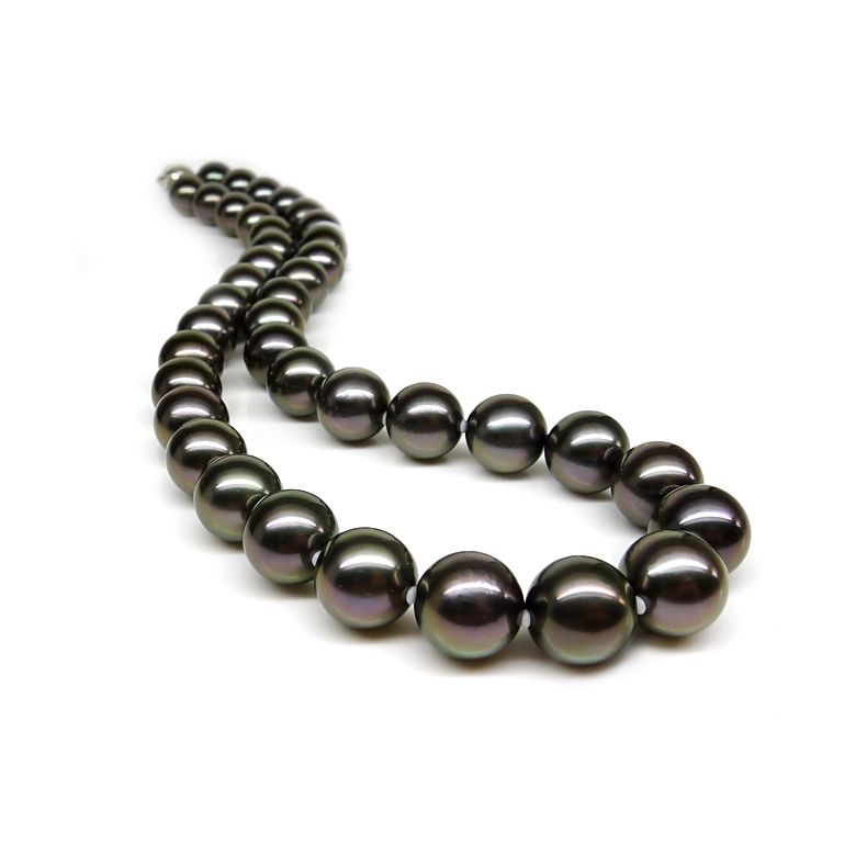 Collana perle di Tahiti nere, pavone, bronzo, verde - 10/12mm - AAA - 2
