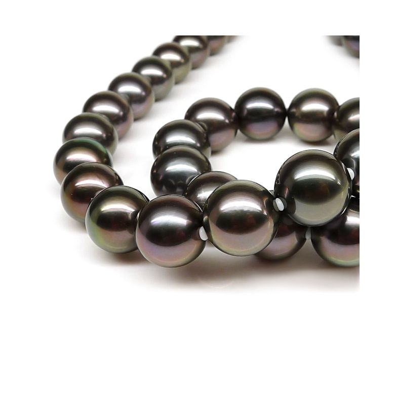 Collana perle di Tahiti nere, pavone, bronzo, verde - 10/12mm - AAA - 3