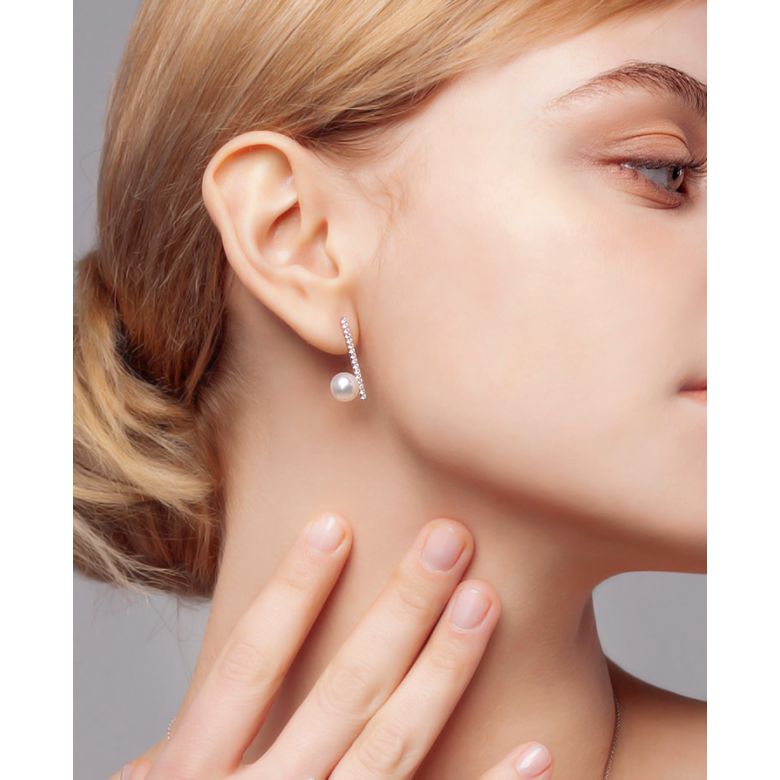 Orecchini Pendenti Réflexion - Oro Bianco, Diamanti & Perle Akoya - 3