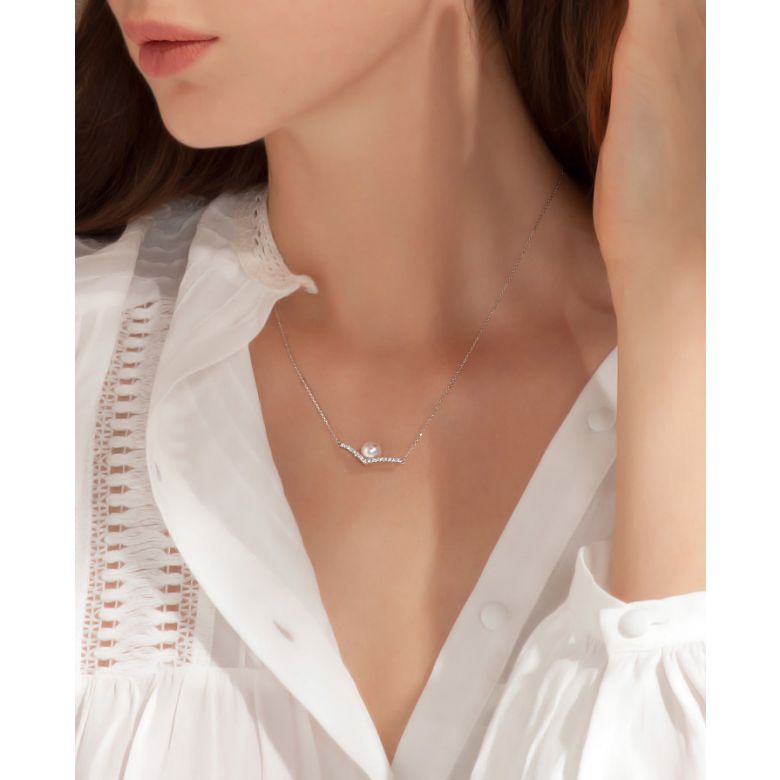 Collana Ciondolo Réflexion - Oro Bianco, Diamanti & Perle Akoya - 5