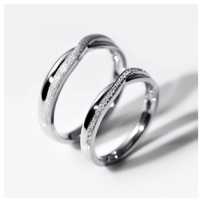 Fede Nuziale Golden River - Oro Bianco e Diamanti - 4