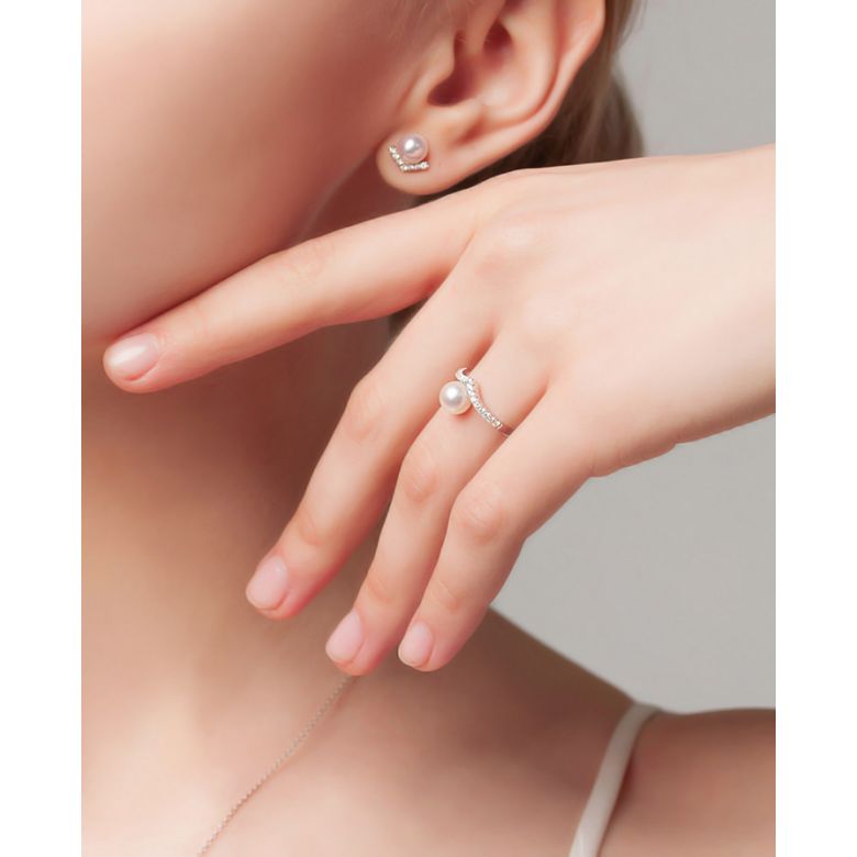 Anello Réflexion - Oro Bianco, Diamanti & Perla Akoya - 7