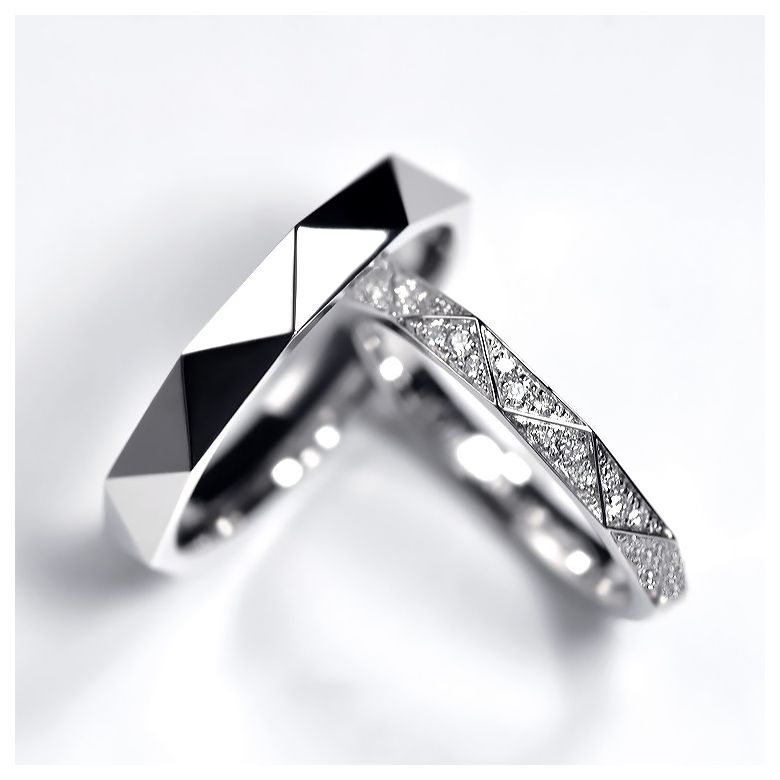 Coppia Anelli Triangulaire - Oro Bianco Finitura Lucida - 2