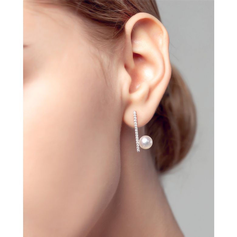 Orecchini Pendenti Réflexion - Oro Bianco, Diamanti & Perle Akoya - 2