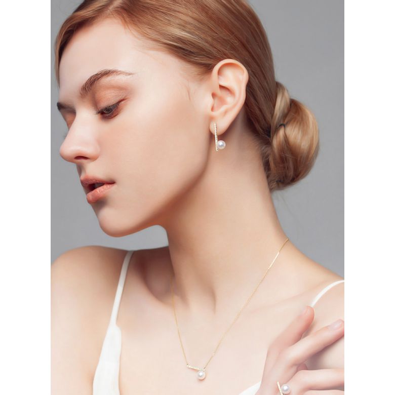 Orecchini Pendenti Réflexion - Oro Giallo, Diamanti & Perle Akoya - 3